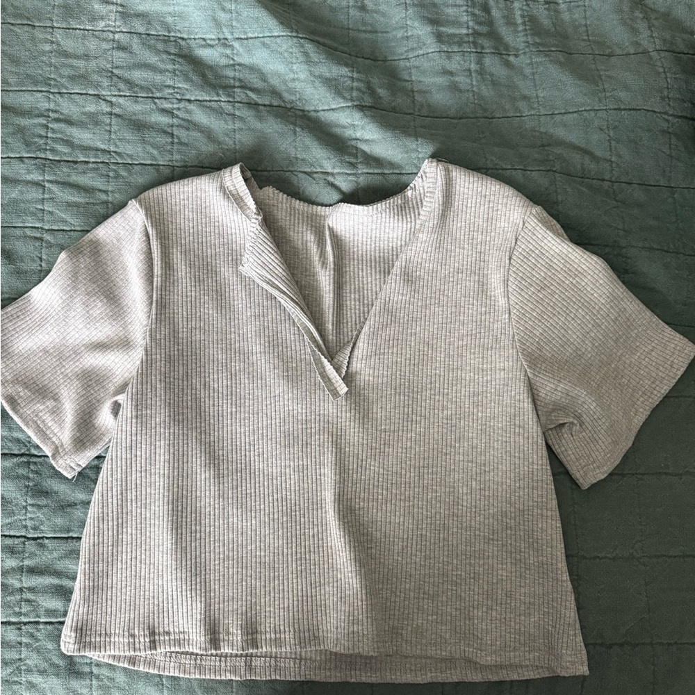 Relaxed Gray Crop Polo T-Shirt Short Sleeve